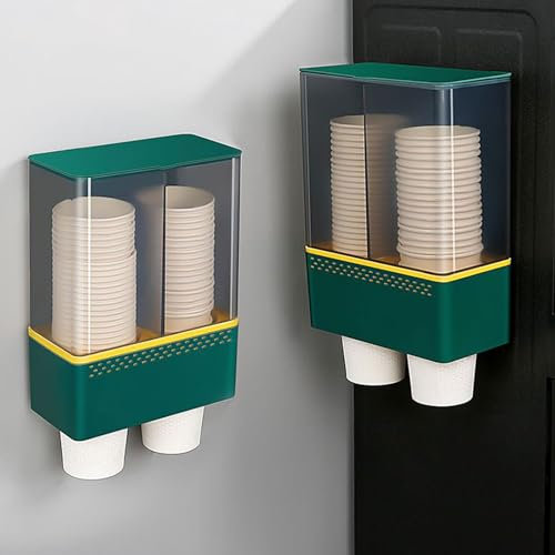 Porta Bicchieri di Plastica Dispenser di Bicchieri Carta Portabicchieri di Carta Portabicchieri Automatico Portabicchieri Paretedi Plastica Doppio con Coperchio Antipolvere per Casa Ufficio Ristoranti