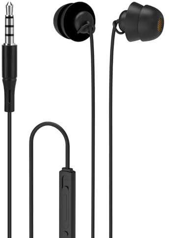 GEEKRIA Sleep Earbuds Single Ear, Wired 3.5mm in-Ear Earbud with Mic & Volume Control, Ultra Soft Silicone Noise Isolation Earbud for Side Sleeper, Insomnia, ASMR, Air Travel (Black)