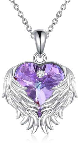 ONEFINITY Engelsflügel Halskette 925 Sterling Silber Herz Kristalle Anhänger Flügel Halskette Engelsflügel Schmuck Geschenk Für Frauen