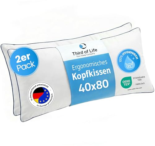 Kopfkissen 40x80 inSPIRO 2er Set, ergonomisches Schlaf-Kissen im Doppelpack | 40 x 80 cm pillow für Seitenschläfer, Rückenschläfer, Bauchschläfer, Nackenstützkissen aus innovativer Hohlfaser