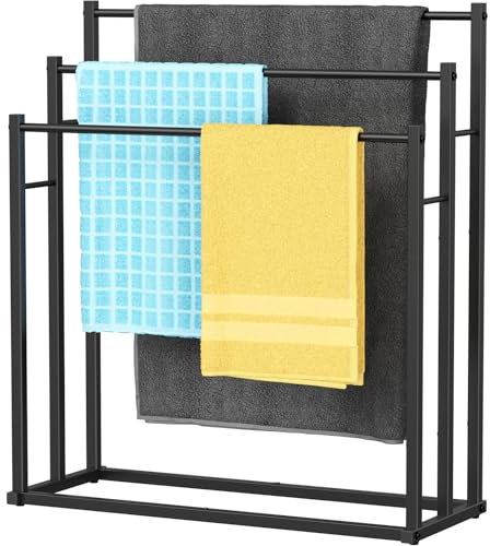 Honiter Towel Racks for Bathroom, 3 Tier Wide Towel Drying Rack Outdoor, Free Standing Towel Rack, Pool Towel Blanket Stand and Display Rack for Oversized Bath Towels, Black