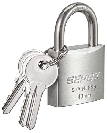 SEPOX Lucchetto da esterno con chiave, corpo e grillo, in acciaio inox, impermeabile, resistente, resistente alle intemperie, per cancelli, capanni, barche, marini (40 mm x 2 pezzi, SS304)