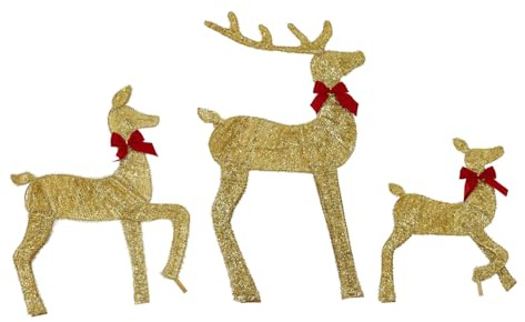 Bewinner Famiglia di Cervi con Decorazioni Natalizie, Set per Famiglie di Renne Natalizie Illuminate da 3 Pezzi, Luci da Cortile con Renne in Rattan Illuminate a LED, Decorazioni