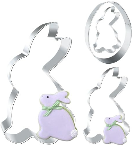 Osterhasen Ausstecher Groß 12,5cm,4 Stück Hase Keksausstecher Ostern mit Ostereier,Hasenform Osterausstechformen Edelstahl,Osterhase Ausstechformen Oster Ausstecher Hasen Osterbackformen für Backen