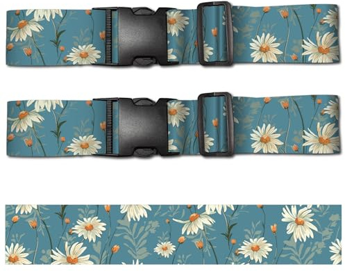 CREATCABIN 2 Stück Gepäckgurte Für Koffer Reisegurt Zubehör TSA Geprüftes Polyester Daisy Sea Green Gepäck Verbindungsgurte Mit Schnellverschluss Verstellbarer Koffergurt Für Tasche 5x90cm