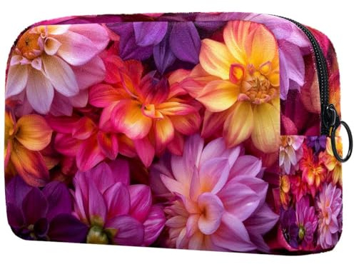 Sacs À Cosmétiques pour Femmes Fleurs De Dahlia Colorées Trousse De Maquillage Trousse De Toilette De Voyage Organisateur De Cosmétiques
