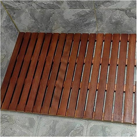 Caillebotis de Douche en Bois de Teck, Tapis de sol de douche carré rectangulaire en bois 16 18 20 24 27 30 32 36 pouces, grand tapis de salle de bain antidérapant à plateforme en ardoise pour douche
