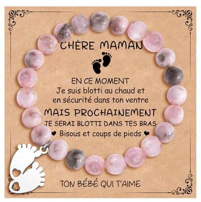 YELUWA Bracelet Future Maman Cadeau Enceinte Femme Idee Cadeau Fete des | Meres Annonce Grossesse Maman Jeune Original Bijoux Femme Perles Anniversaire Idée Cadeaux Bébé à Naître pour Nouvelle Mere