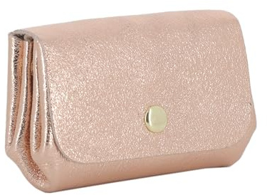 Double Tree Porte-Monnaie Cartes Cuir Véritable Irisé pour Femme - Petit Portefeuille Brillant à Magnétique 3 Compartiments - Chic Élégant - Or Rose