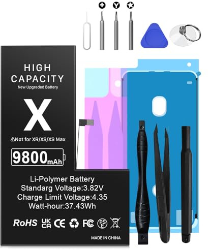 Batterie pour iPhone X, Ultra Haute capacité Remplacement de Batterie pour iPhone X modèles A1865, A1901, A1902 avec kit d'outils