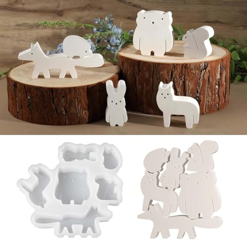 EPODA Silikonformen Gießformen Tiere, Silikonform Für Bär, Hund, Hase, Fuchs, Eichhörnche, Wolf, Gießformen Tiere für Bastelarbeiten, Gips, Kunsthandwerk