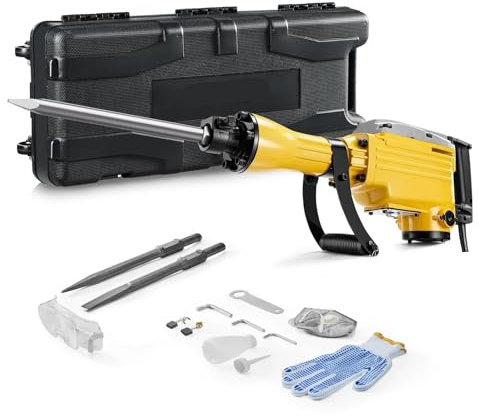 Marteau-piqueur de démolition 2200 W, 1350 coups par minute, brise-béton, marteau-piqueur électrique avec 2 ou 4 burins, jaune Pour la démolition, le creusement de tranchées(2pcs Yellow)