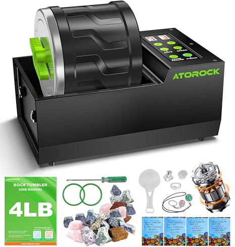 A1 Professional Rock Tumbler Kit, 1,8 kg extra großes Fass mit modernem, bürstenlosem Motor, einstellbare Geschwindigkeit & Timer, langlebiger Metallfuß für Erwachsene & Steinsammler - Inklusive