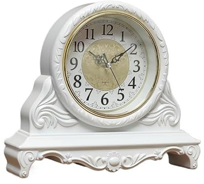 JYARZ Reloj de Mesa Salón Reloj de Mesa clásico Retro for Sala de Estar, silencioso, for el hogar, Mueble de TV, Restaurante, vinoteca, decoración Reloj Sobremesa Dormitorio(White)