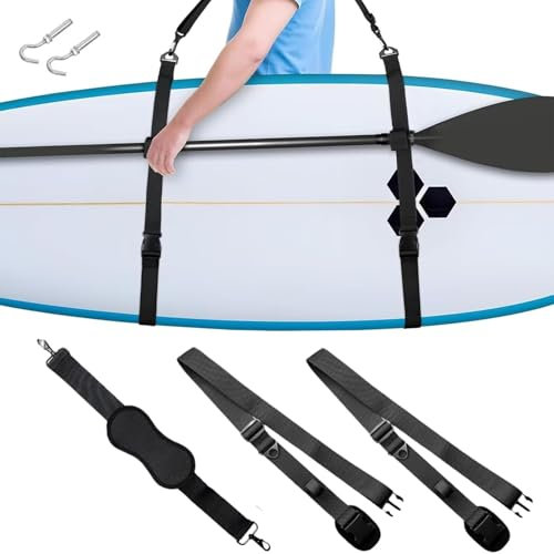 runrayay Schwarzer Paddleboard-Tragegurt, Verstellbarer, robuster Schultergurt für SUP, Kajak und Surfbrett mit gepolstertem, kratzfestem Sling-Design.