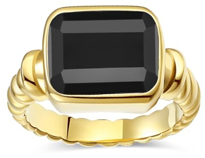 Vergoldeter Edelstahl Siegelring für Herren Damen – Moderner Boho Stil – rechteckiger Stein, Smaragdschliff– chunky Statement Ring