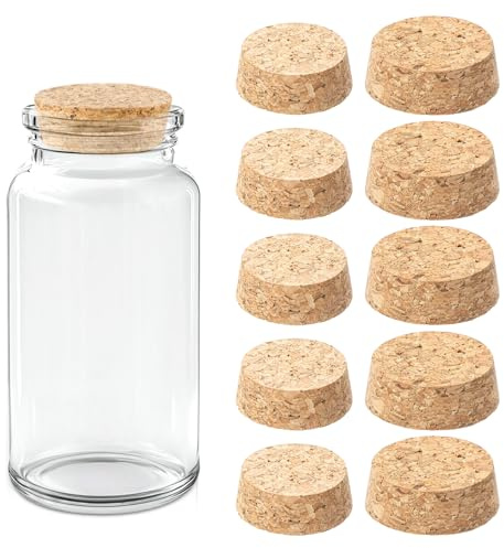10 Pack Wooden Tapered Cork Plugs, 2 Sizes Diameter Large Cork Stoppers Corks Lids Natural Soft Wood Replacement Corks Brown Cork-Secure Seal for Wines, Old Bottles Jars Arts DIY Crafts Beer Ornaments