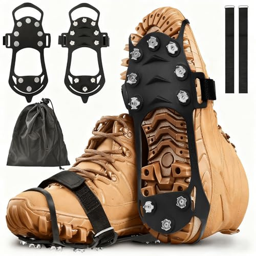 Spikes für Schuhe Winter, 10 Edelstahl Spikes Schuhe, Steigeisen, Zähne Schuhspikes, Schuhkrallen, Spikes für Schuhe,Anti Rutsch Schuhspikes,Schneespikes für Walking,Joggen,Klettern und Wandern (M)