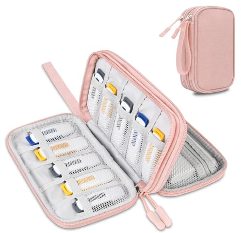 Lacdo USB Organizador electrónico Bolsa de Cable tecnología Estuche de Estuche de Cargador para SanDisk/SamData/Samsung Unidades Flash USB Jump Drive Memory Stick, Tarjeta SD, Cable, Rosa Claro