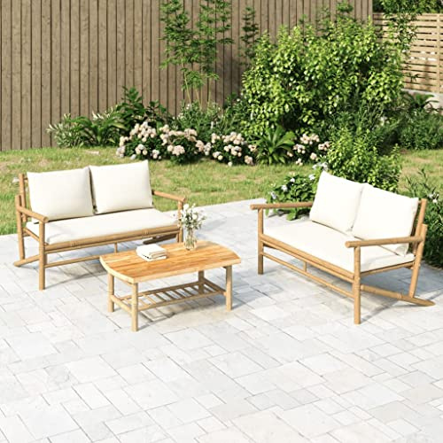 XINCXIN Garten-Lounge-Set, Garden Furniture korbsessel Outdoor Balkon Couch gartensessel Geeignet für Yard Balconies patios Garden mit Cremeweißen Kissen Bambus 2-TLG