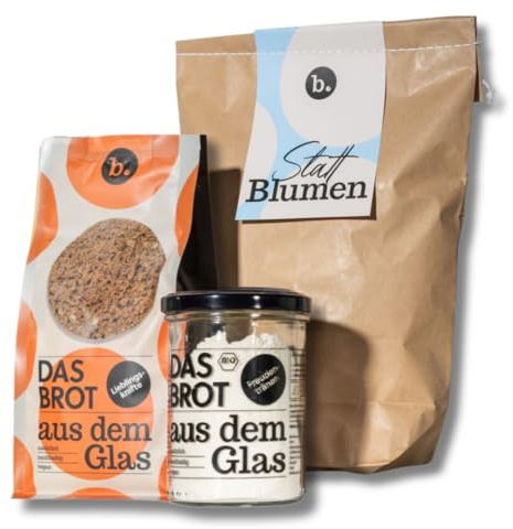Statt Blumen – Originelle Alternative: Vegane Brotbackmischung im Glas mit Backform – Geschenkidee für Freunde, Kollegen & Familie – 1x Brotbackmischung im Glas + Nachfüller