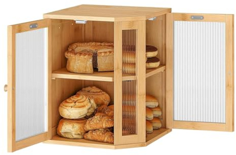 CHZIMADE Bambus Brotkasten holz mit Schneidebrett Holz Brotkästen groß mit Belüftung Hält Brot länger frisch Schiebetür Brotbox 30x30x18cm
