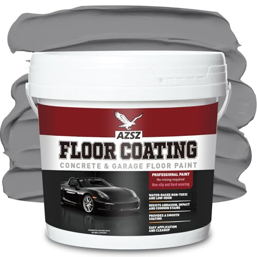 AZSZ Premium High Gloss Concrete & Epoxy Floor Paint, Gray 1 Gallon | Indoor/Outdoor Concrete Paint – Self-Priming, Hot Tire Resistant for Garage Floor Paint, Driveway, Patio, Basement, Pool Deck