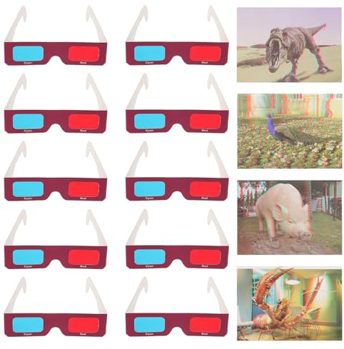 Generic 10pcs Classic Paper Glasses for Video Viewing Red Blue Lens Eyeglasses for Movie Nights and Comic Books
