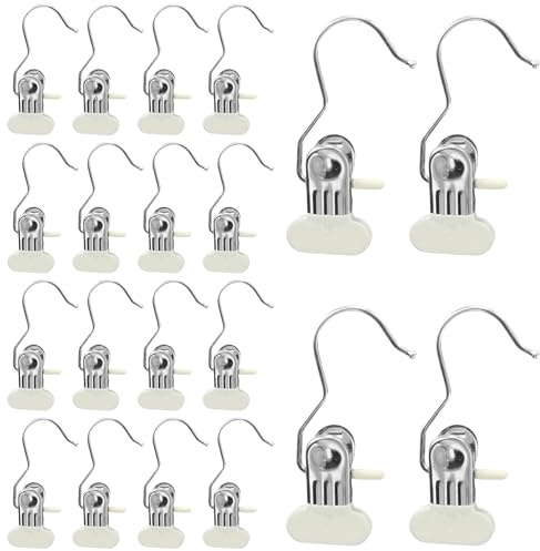20 Piezas Pinzas para Ropa de Acero Inoxidable, Metal Ganchos con Clips Antideslizantes, Colgador de Botas Giratorio de 360°, Perchas Pinzas para Pantalones, Toallas