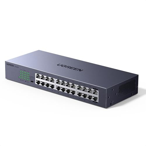 UGREEN 24 Port Gigabit LAN Switch, 19 Zoll Rack-Montage (24 Port) | Unmanaged, Netzwerk Switch, 32Gbp/s Switching-Kapazität, Metallgehäuse Ethernet Switch für TV/ Laptop/ Switch/ Router