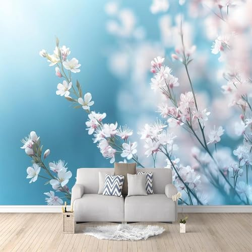 Carta da Parati Fiori Di Ciliegio 200x140 cm Fotomurale da Parete Fiori Primaverili Tessuto di Seta Carta Parati 3D Adesiva Muro Decorazione per Camera da Letto Soggiorno B-0227