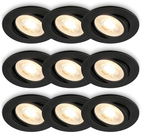 BRILONER - 3x 3er-Set LED Einbaustrahler flach, schwenkbar, warmweißes Licht, LED Spot, flach, Deckenspots, Spots 230V, Einbauleuchten, Einbauspots, 68mm Lochmass, 8x2,2 cm, Schwarz