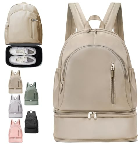 LUKIUP gymryggsäck kvinnor män sportryggsäck, ryggsäck med skofack och våtväska, sportryggsäck för simning yoga, kaki, Kleine, Designer