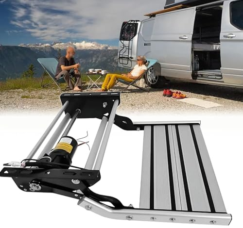 Marchepieds rétractables pour camping-car, marchepieds électriques avec éclairage LED puissant, structure pliable en alliage d'aluminium supportant jusqu'à 200 kg et surfaces antidérapantes Single-12V
