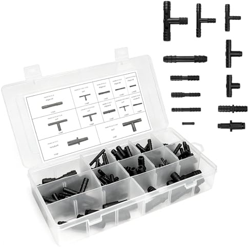 128 piezas Juego de conectores de manguera - Pieza en tamaños, pieza recta y reductor - para manguera del sistema de lavado de parabrisas, mangueras de jardín y sistema de riego