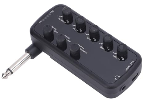 POENVFPO Bass-Kopfhörerverstärker, Tragbar über USB Wiederaufladbar mit 3 Modulationseffekten Echo Reverb OTG AUX-Unterstützung, für E-Gitarren-Übungsaufnahmestudio