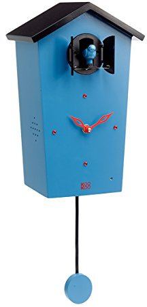 KOOKOO Birdhouse blau, Moderne Kuckucksuhr mit Pendel, Design Wanduhr mit 12 Vogelstimmen oder Kuckuck, Aufnahmen aus der Natur