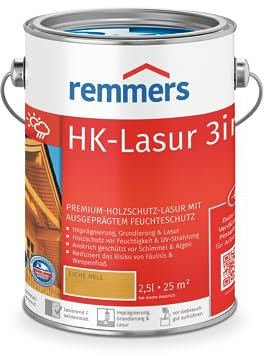 Remmers HK-Lasur 3in1 eiche hell, 2,5 Liter, Holzlasur aussen, 3facher Holzschutz mit Imprägnierung + Grundierung + Lasur, Feuchtigkeit- und UV-Schutz