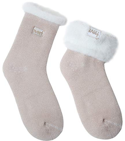 2 Paia Calze di Lana Invernali Termiche Calzini Ricamo Carino Caldo Spessi Morbido Calzettoni Donna (2 Cachi, EU 36-42)