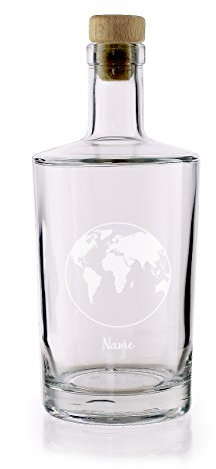 Herz & Heim® Whisky Karaffe Cognac Karaffe mit Gravur einer Weltkugel und Ihrem Wunschnamen