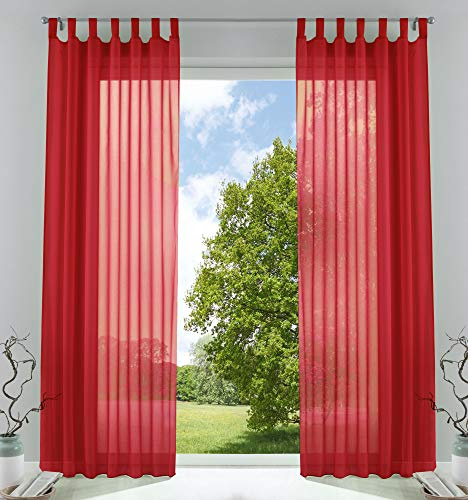 Voile Gardine Schlaufenschal 2er-Set transparent Rot 245x140 »Bern« | Schlaufen abtrennbar für Gardinenschiene, eingenähtes Kräuselband, Bleibandabschluss, 100 % Polyester-Voile, waschbar 40 °C