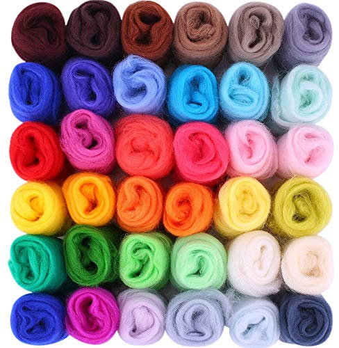 Amasawa Filzwolle Märchenwolle 36 Farben Filzwolle Set Märchenwolle Filznadeln Werkzeug Märchenwolle Anfänger Set für Nadel Filz DIY Handwerk(36 Farben 3g/Farben)