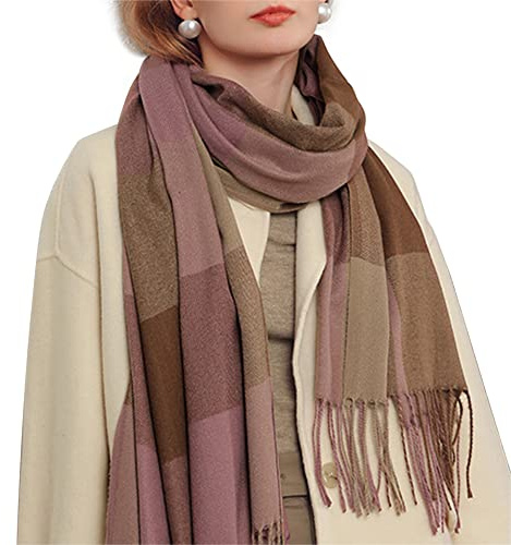 Bakicey Damen Schal XXL Warm Weich Strickschal Karo Winterschal Herbstschal Wolleschal Frauen Deckenschal Halstuch Scarf Poncho Cape