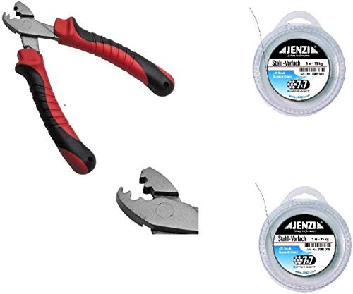 TOP Vorfach Set 2 x Stahlvorfach von Jenzi 7x7 15kg, 5m, 20 Quetschhülsen- Zange & gratis Petri Heil! Aufkleber