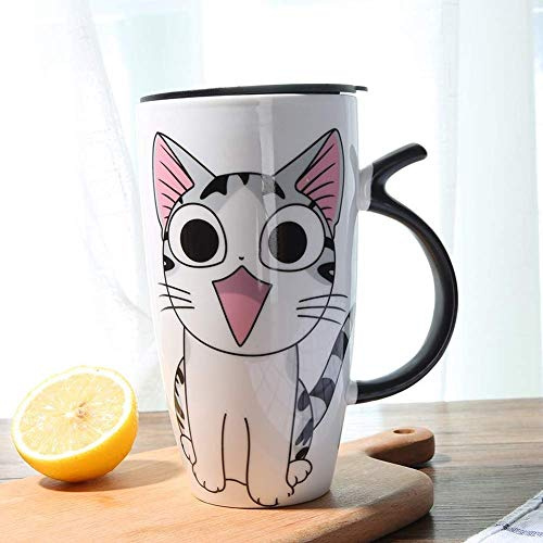 600ml lindo gato cerámica taza de café con tapa de gran capacidad animales tazas creativas bebedero tazas de té de café novedad regalos taza de leche (B)