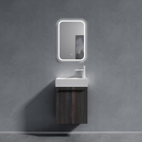doporro Badmöbel-Set Waschbecken Schwarzgrau 46x26x63cm mit LED-Spiegel
