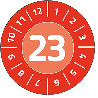 AVERY Zweckform 80 Prüfplaketten mit Jahreszahl 2023 (fälschungssicher, stark selbstklebend, Ø 30 mm, Prüfaufkleber, beschriftbare Prüfsiegel aus Dokumentenfolie) Art. 6946-2023, rot