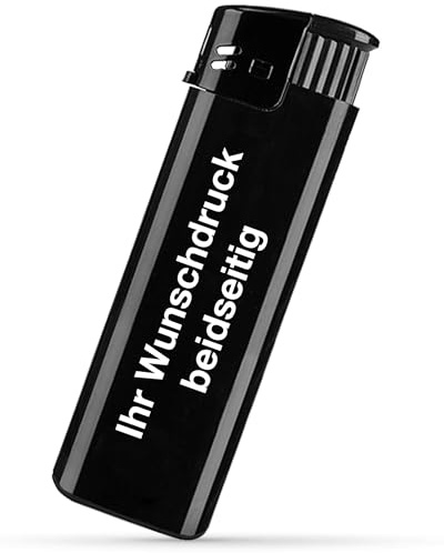 #teamludorf Elektronik Feuerzeug mit Textdruck – personalisierbar – Druck beidseitig – Schlichtes und modernes Gasfeuerzeug – ideale Geschenkidee für Alltag und Beruf (SCHWARZ,100)