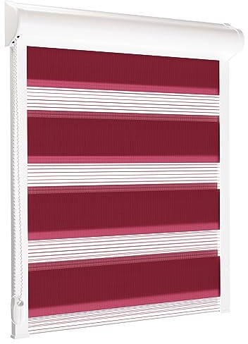 schattenfreu.de Doppelrollo mit Kassette nach Maß | Zum Anschrauben am Fensterrahmen oder an der Wand | Optional zum Ankleben | Lichtdurchlässig | Für Fenster und Türen | Himbeerrot