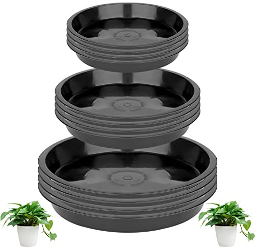 Blumentopf Untersetzer 12 Stücke, Plastik Pflanzen Untersetzer 12/18/23 cm, Blumenuntersetzer Gartenpflanzen Rund, Tropf Tabletts für Garden Innen und Außenbereiche Pflanzen